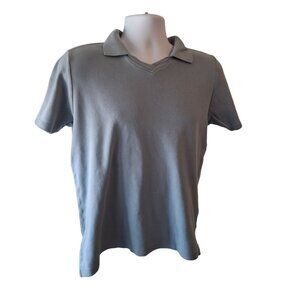 Eddie Bauer Polo Short Sleeve V Neck Shirt Womens Medium Light Blue Preppy